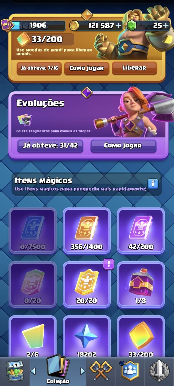 Conta Clash Royale, nível 1906 14K de troféus, 29 cartas full