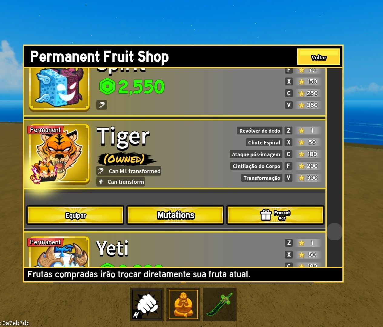 Conta de blox fruits com notificador de fruta, frutas permanentes