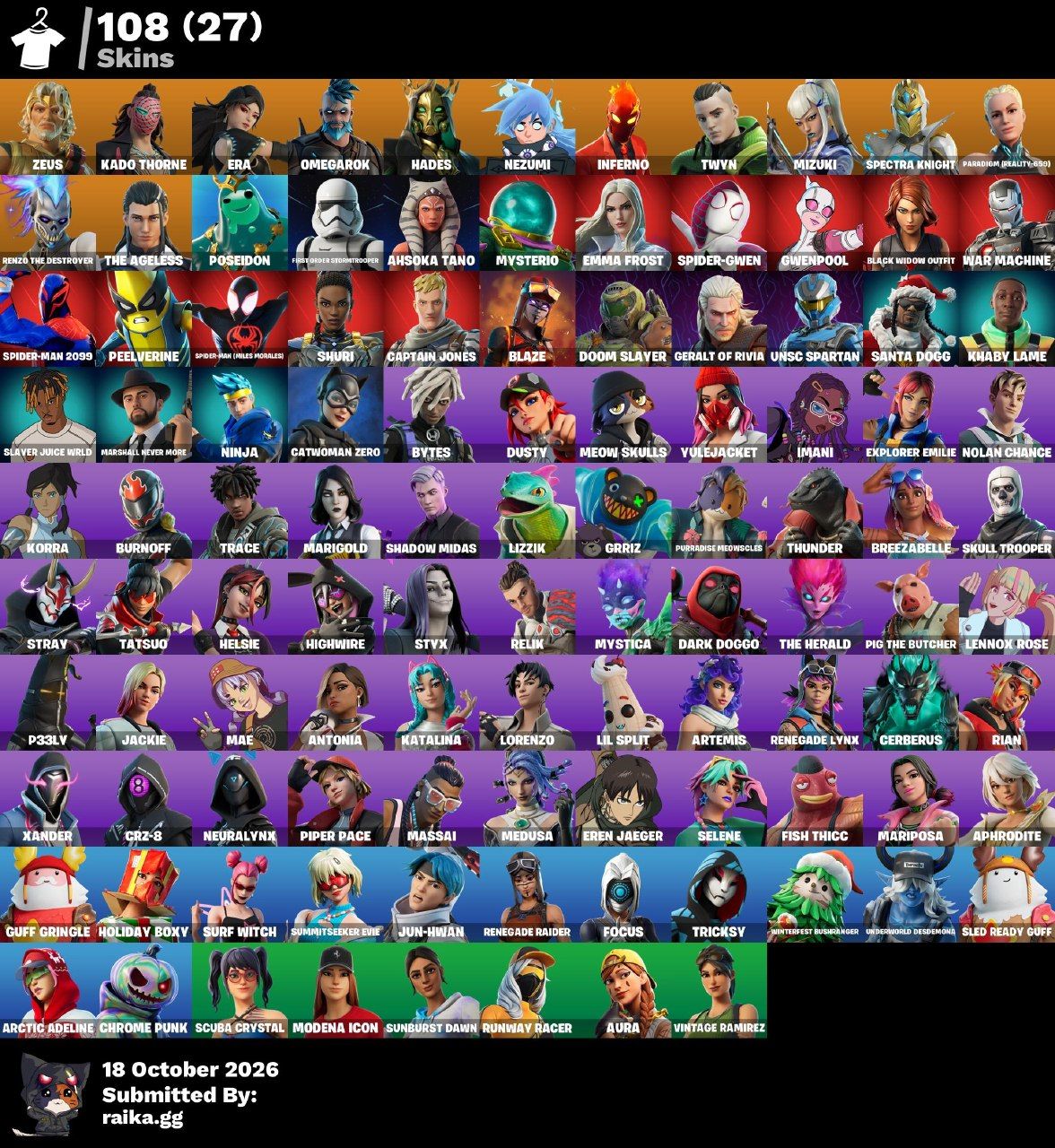 CONTA TRYHARD FORTNITE | 108 SKINS + 647 COSMÉTICOS | LVL 1782 | 113 VITÓRIAS