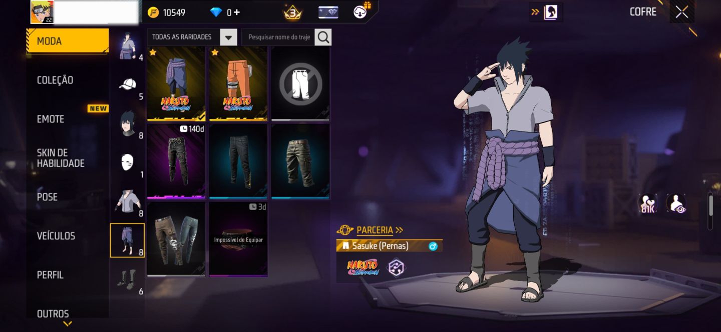 CONTA BOT DE FF COM NARUTO E SASUKE