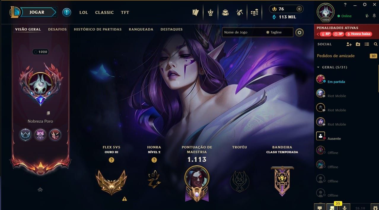 CONTA LOL + VALORANT FULL ACESS LVL 1020 COM 333 SKINS(LoL) E 3 SKINS(Valorant)