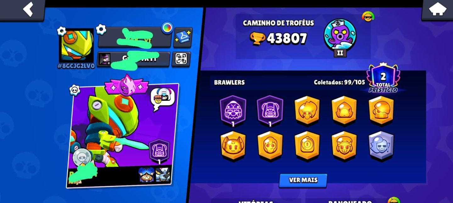 Conta do brawl stars com o primeiro passe com muitas skins lendárias