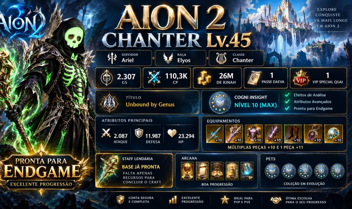 AION 2 GLOBAL | CHANTER 2307 GS | 110K CP | ARIEL ELYOS | 26KK KINAH | VIP + PAS