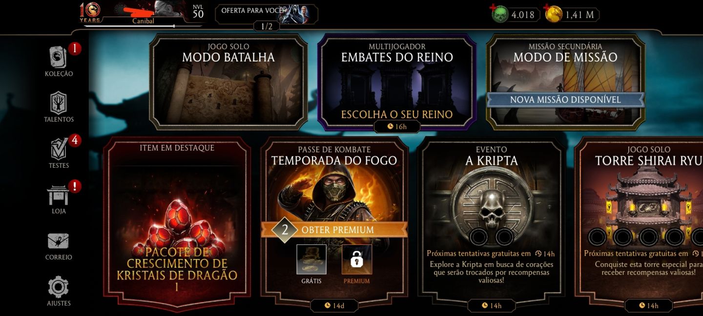 CONTA DE MK MOBILE COM 4K DE ALMAS E 8 CARTAS DIAMANTE MK11 E NIVEL 50 AVANÇADA