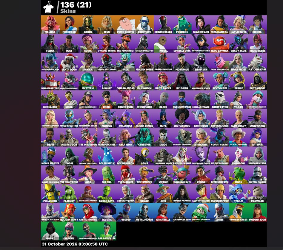 CONTA FORTNITE À VENDA | 136 SKINS + 193 PICARETAS!