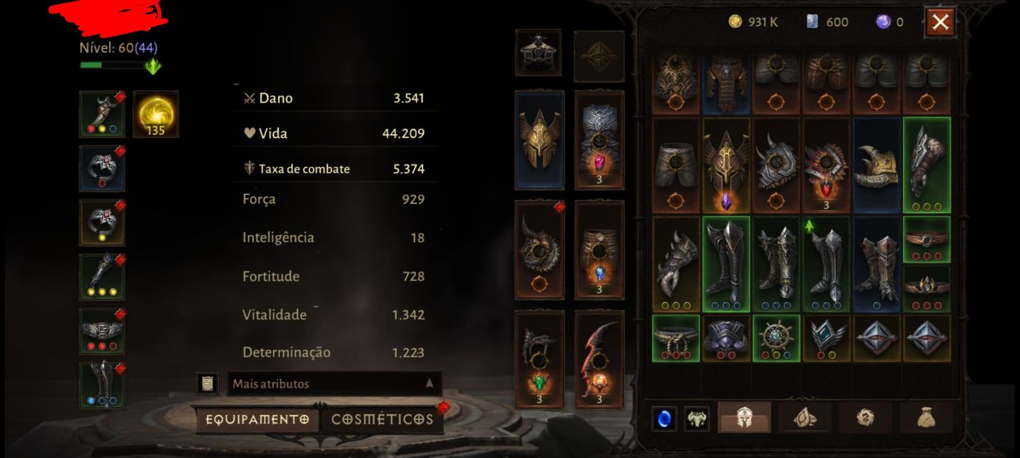 CONTA DIABLO IMMORTAL BÁRBARO NÍVEL 60(44) | 5.374 COMBATE | 135 RESSONÂNCIA