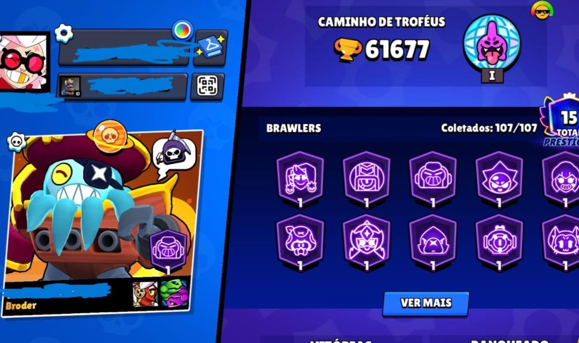 Conta Brawl Stars 61K, +590 gemas, +45k de ouro, Skins Raras, 107 Brawlers