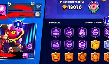 CONTA BRAS STARS 77 BRAWLERS 18K DE TROFÉUS E 8 PRESTÍGIOS