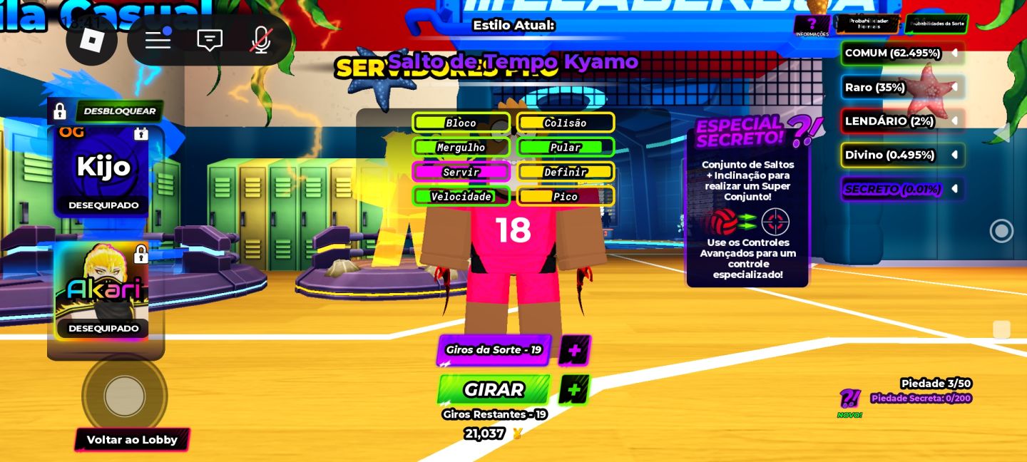 Conta do jogo Volleyball legends da plataforma Roblox com recursos exclusivos