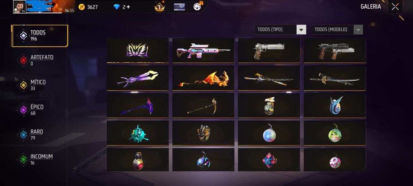 CONTA DE FF MASCULINA E FEMININA COM 6 ANOS + SKINS DE EVENTOS E SKINS RARAS