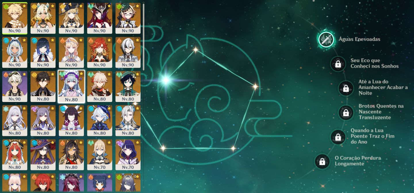Genshin: conta AR59, com 20 persona T5 limitados e 11 Armas T5