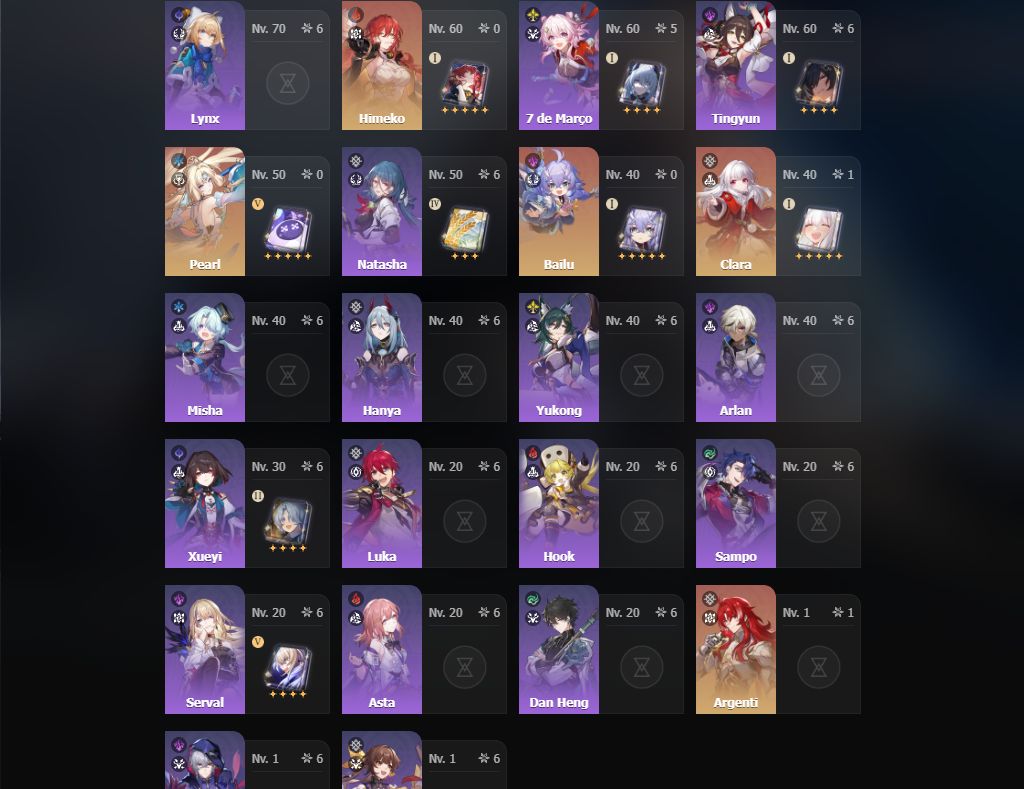 Conta End Game Honkai Quase Todos os Bonecos 5