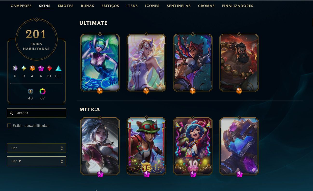 Conta LOL esmeralda full champs