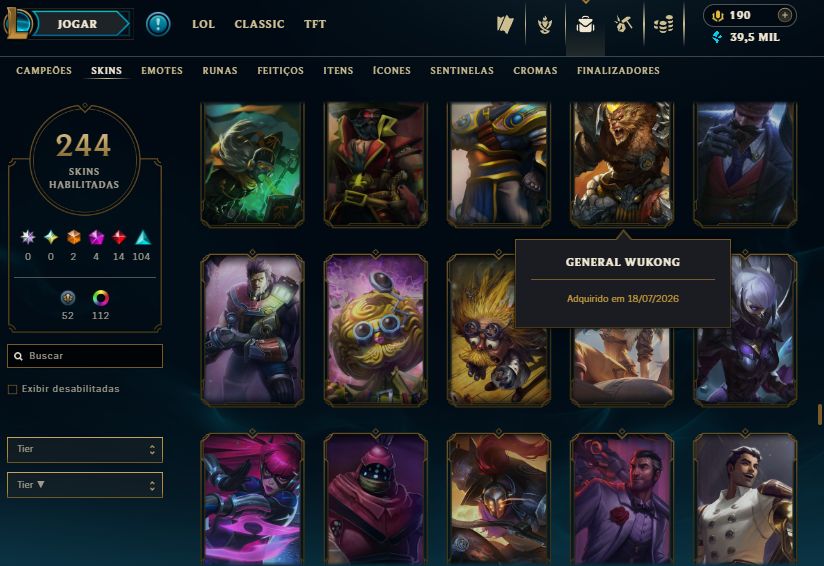 CONTA PLAT III - 244 SKIN - FULL CHAMP + ESPÓLIOS LOTADOS! - 100% SEGURA!