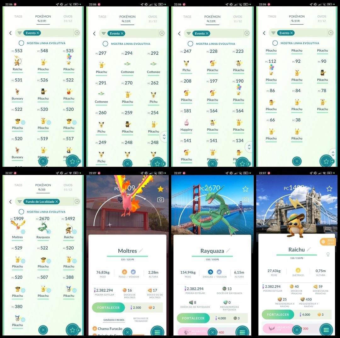 LV 68 |123 Lendários| 79 Brilhantes (Shiny), 11 Míticos, 119 Evento, 34 BG A099