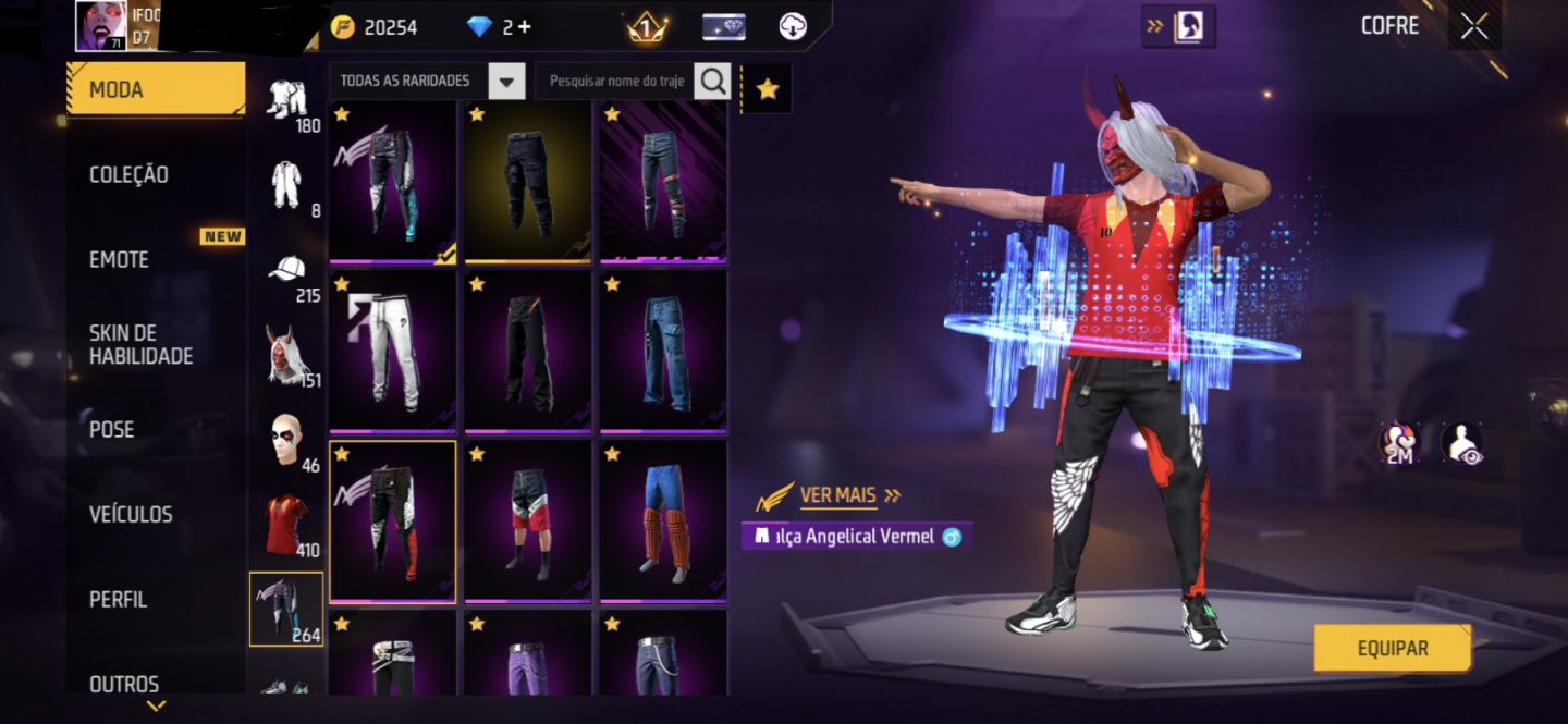 Free Fire Conta Level 71 Antiga 7 Anos | 2 Calças Angelicais Azul e Vermelha | I