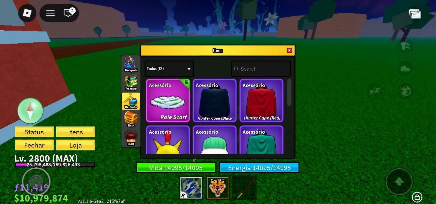 [LVL MAX] CONTA BLOX FRUITS TIGER FRUIT + PALE SCARF + ITENS RAROS