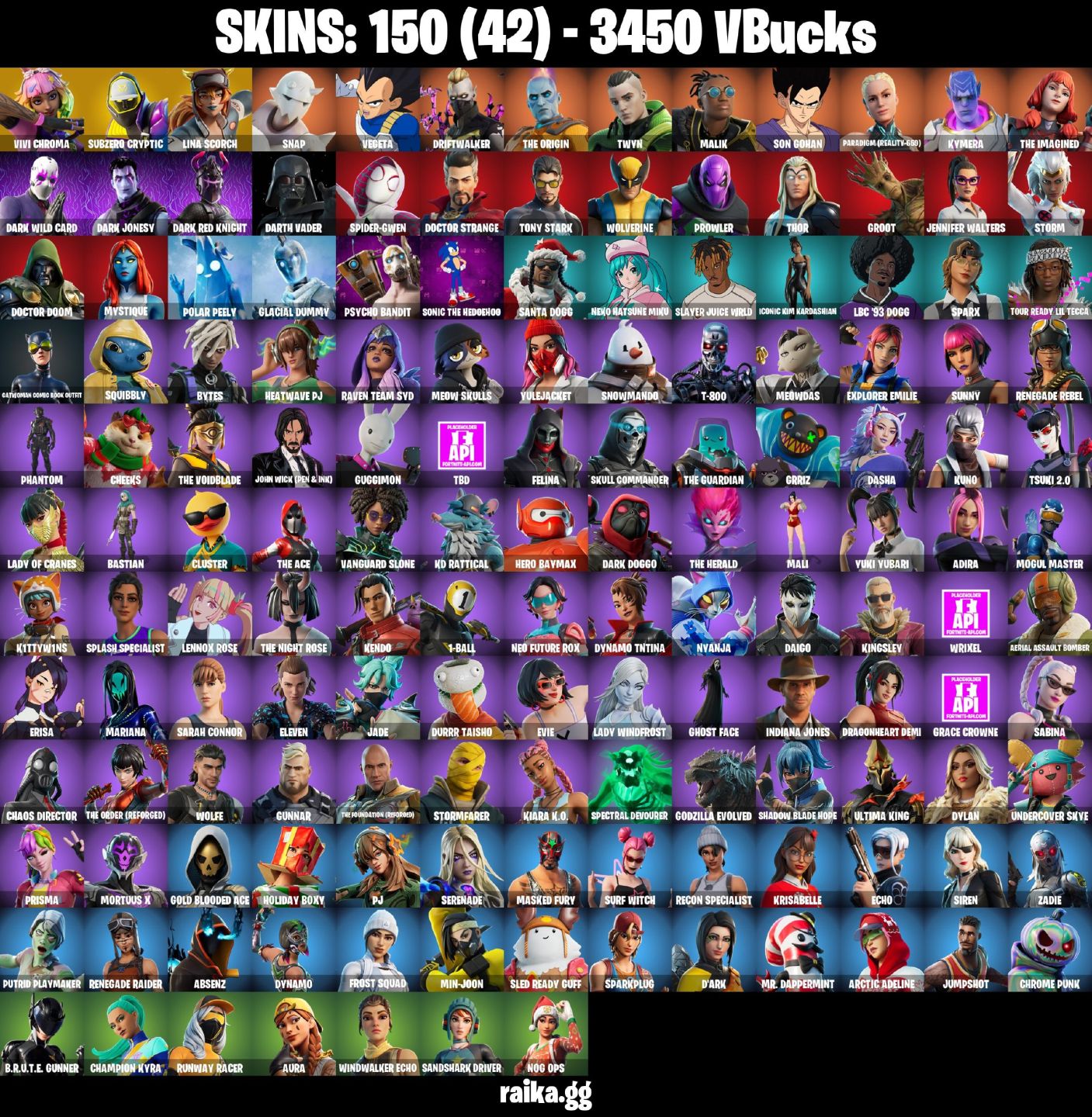 150 Skins - Candy Axe, Vivi Chroma, Subzerp Cryptic, Lina Scorch, 3450 vbucks