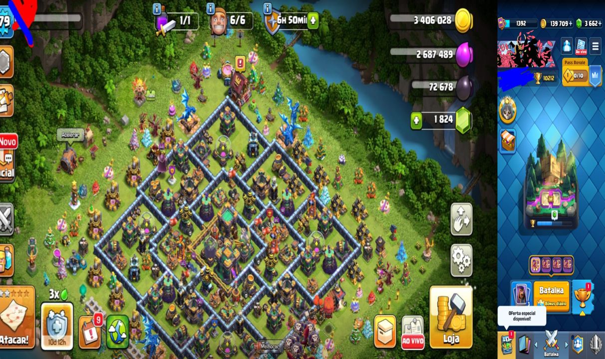 CONTA RARA CLASH OF CLANS cv14 + CONTA CLASH ROYALE 10K troféus