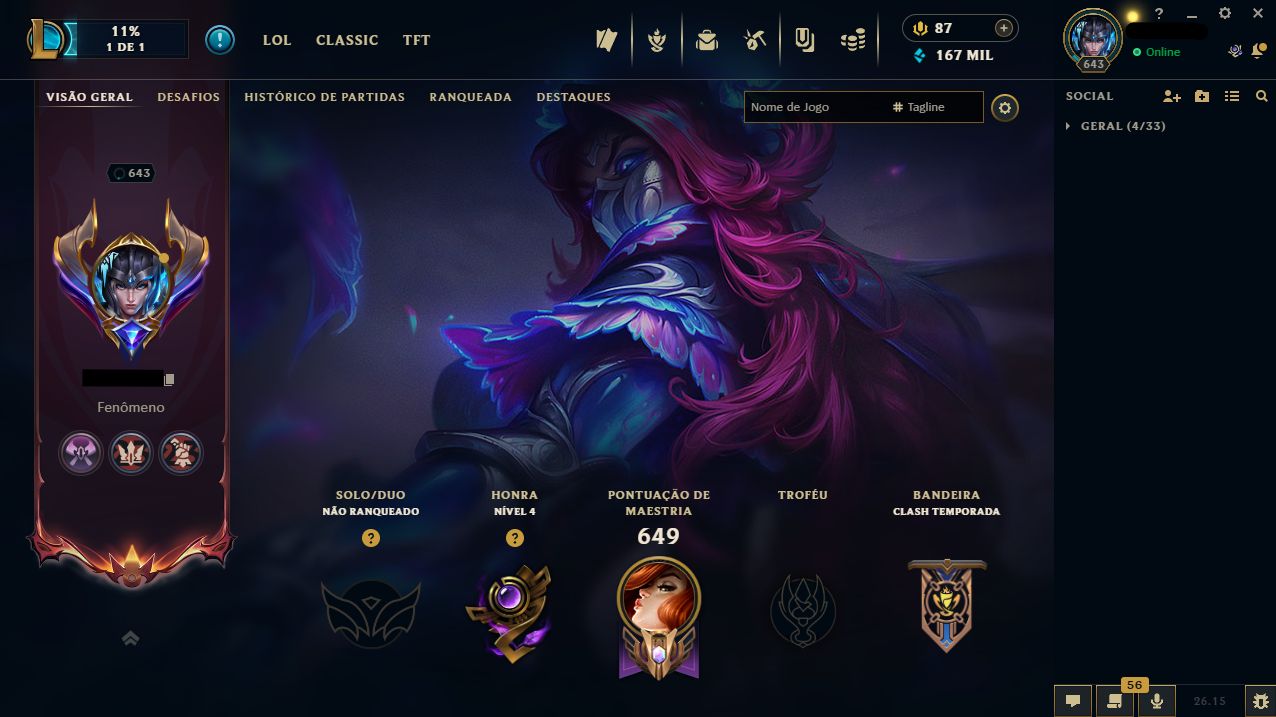 CONTA LEAGUE OF LEGENDS CRIADA EM 2016 LV 643 C/ 870 SKINS