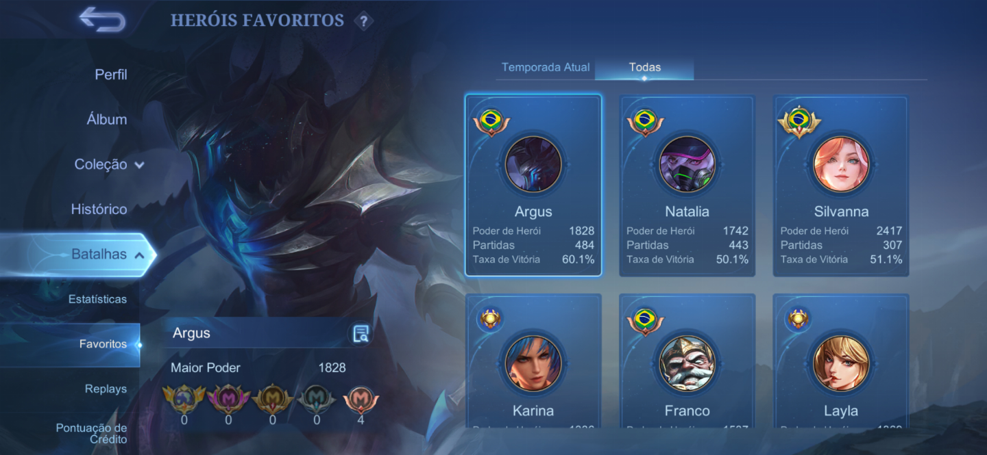Conta Mobile Legends Alto Investimento passe e star ativos Skins Premium