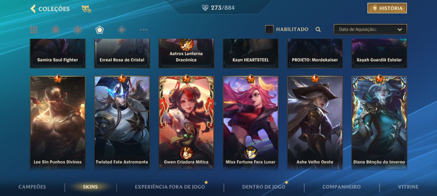 Conta WILD RIFT com 273 skin, grão mestre Mono Diana Full champs