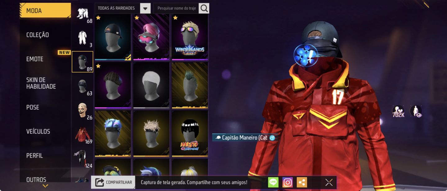 CONTA FREE FIRE [169 PEITAS] CALÇA ANGELICAL VERMELHA | UMP ROXA | DUNK MASTER