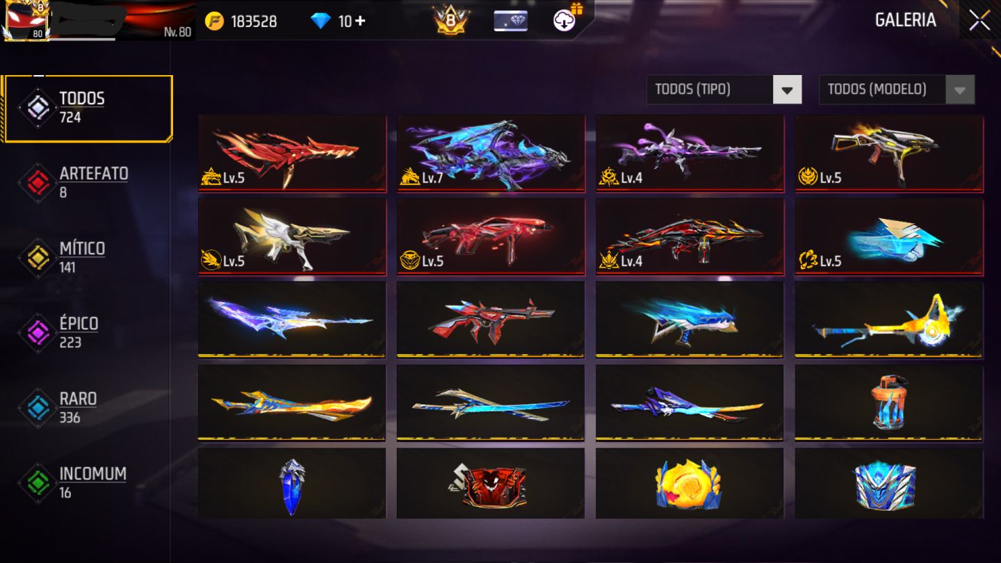 Conta de free fire prime 8, 380 k de diamantes gastos!