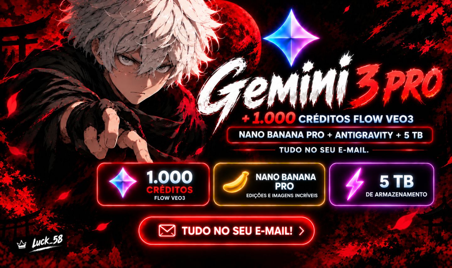 Gemini 3 Pro | Flow 1.000 Créditos | Veo 3 + Nano Banana Pro | 5 TB | 30 Dias