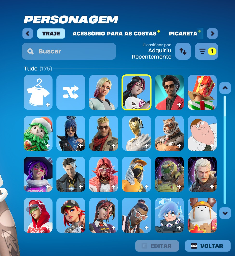 CONTA ANTIGA 175 SKINS ARIANA GRANDE, THE WEEKND, O CEIFADOR, 120 PICARETAS
