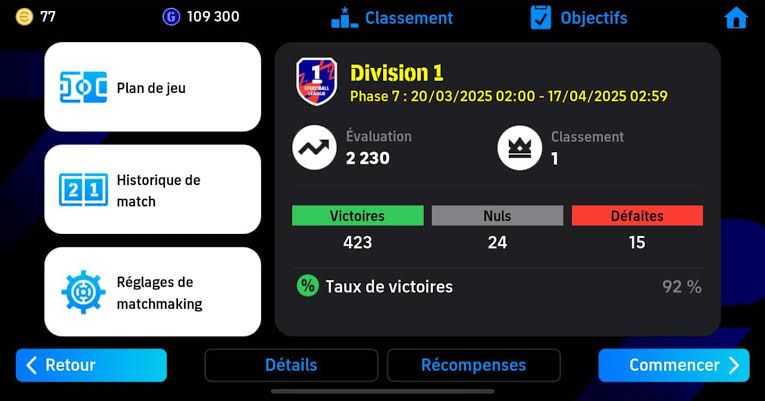 UPO CONTAS PARA A PRIMEIRA ( DIVISÃO) EFOOTBALL MOBILE