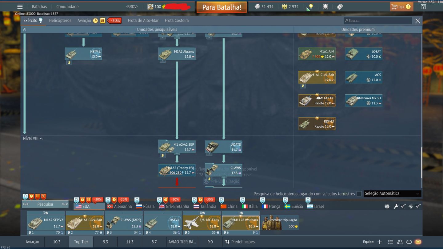 Conta War Thunder 50+ Veiculos Premium Avião e Tanque
