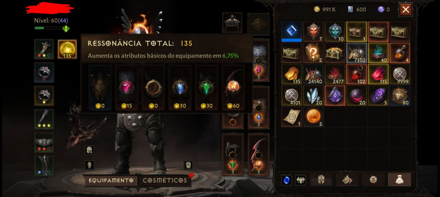 CONTA DIABLO IMMORTAL BÁRBARO NÍVEL 60(44) | 5.374 COMBATE | 135 RESSONÂNCIA