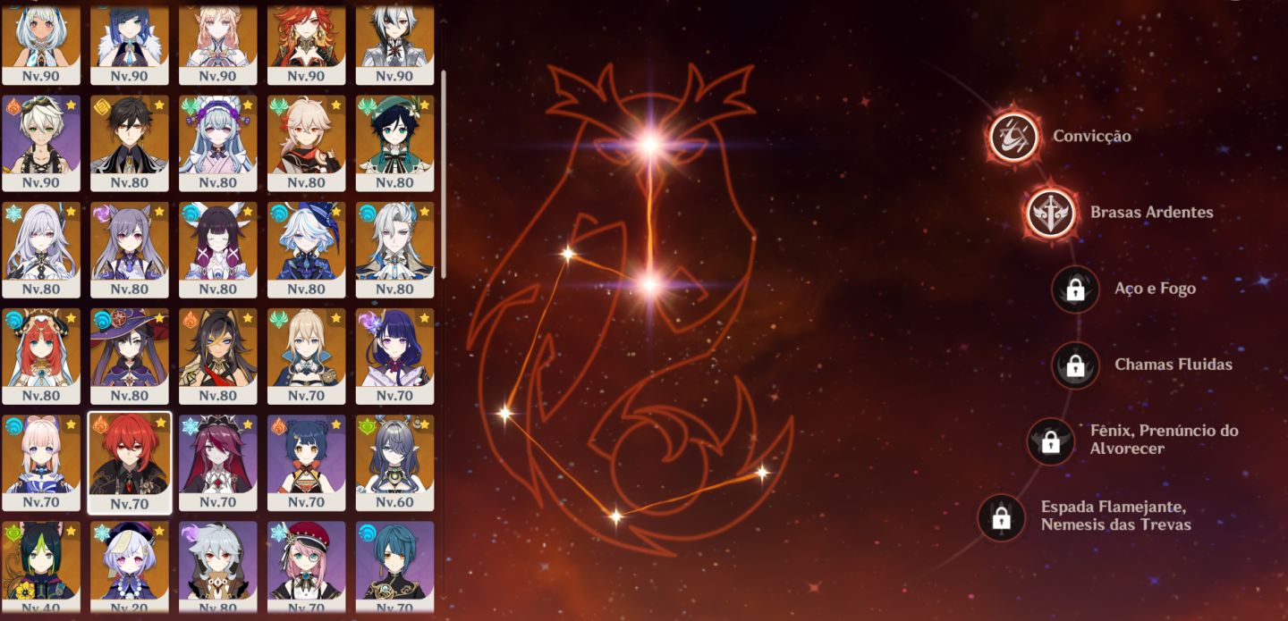 Genshin: conta AR59, com 20 persona T5 limitados e 11 Armas T5