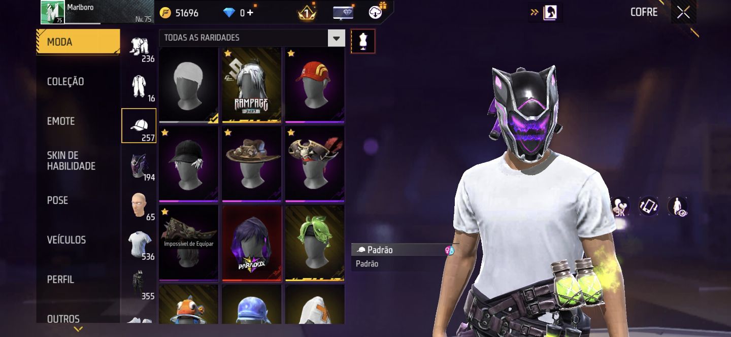 CONTA FREE FIRE LVL 75 ANTIGA
