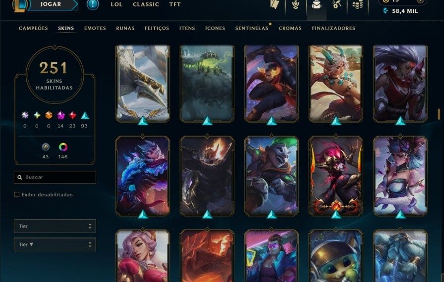 Conta RARA de lol desde 2015 com 251 skins e todas as ultimate