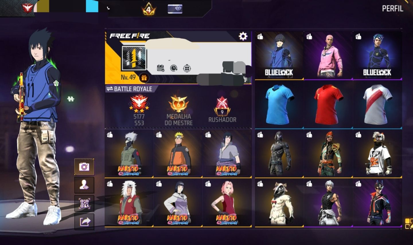 CONTA DE FREE FIRE NARUTO E SASUKE