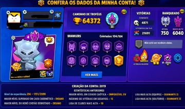 64K Troféus | 104/104 Brawlers | Todos Nível 9+| Conta 2019