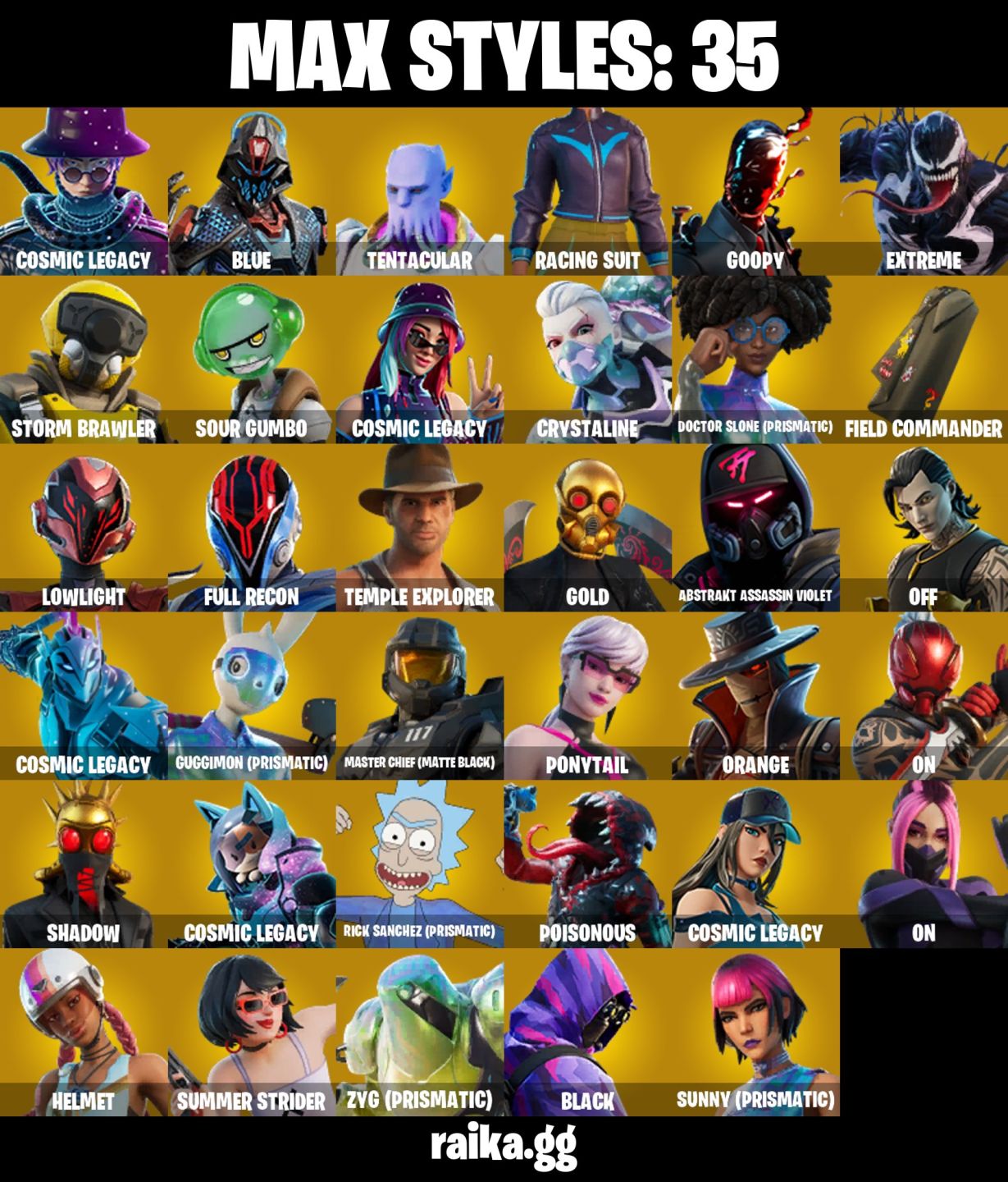 168 Skins, OGSTW (Farm Vbucks), Master chief (mattle black), Lara croft, Loki