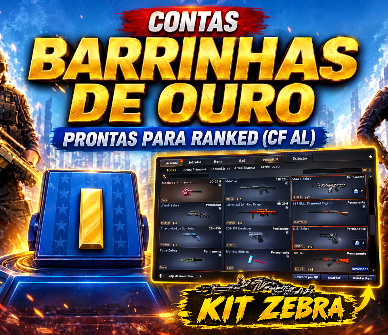 Conta barrinha de ouro + kit zebra e 687 ELL DIAMOND