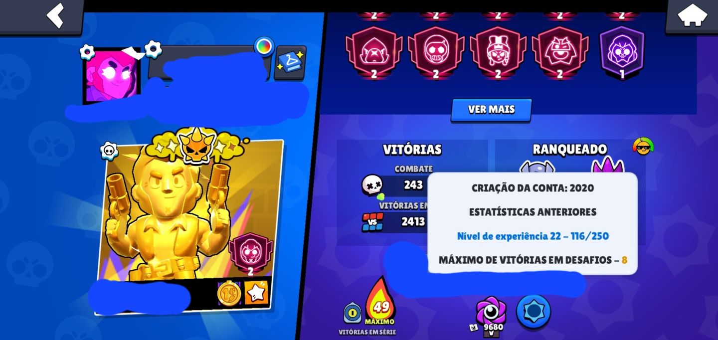 Conta de brawl stars 24k (2020, antiga) + conta de clash arena 26 Gemada