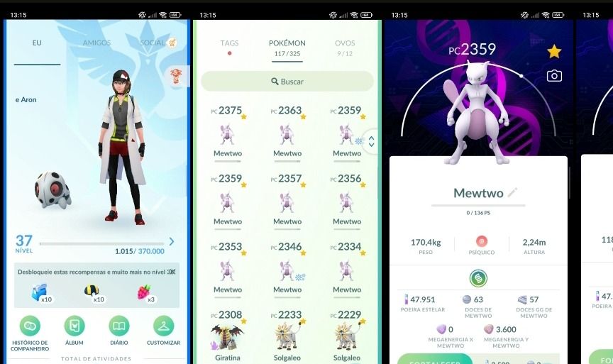 Pokémon GO Lv.37 | 9 Mewtwo | 2 Solgaleo | Giratina | 2 Shiny Q289