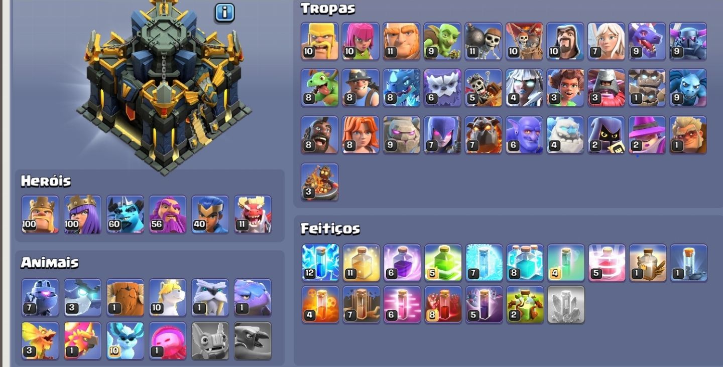 Kit 5 contas coc cv 17 3 paisagens 13 SKINS full 1 cv14+cv15+cv16