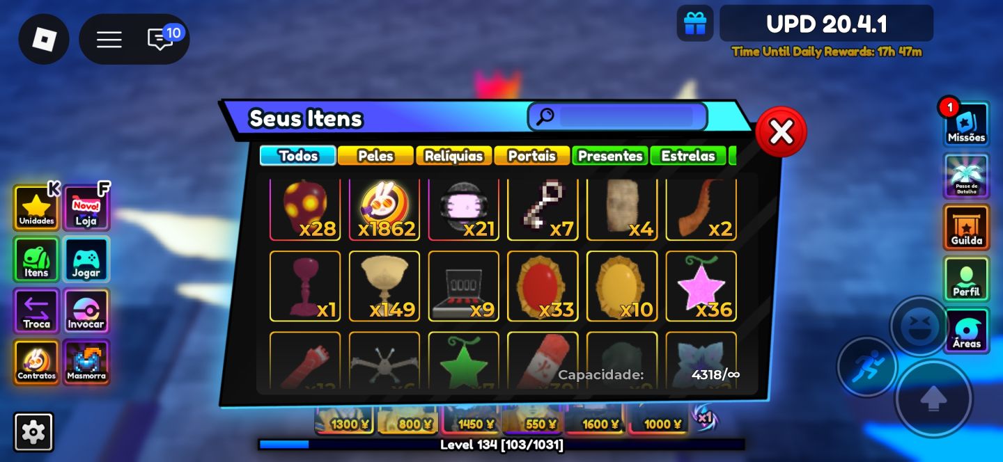 Conta anime adventures GUTS UNIQUE FARM GOLDS E MUITAS SKINS