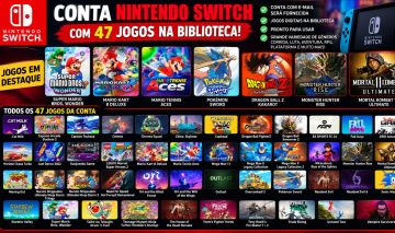 Conta Nintendo Switch | 47 Jogos: Mario Wonder, Kart 8, Tennis e Pokémon Sword