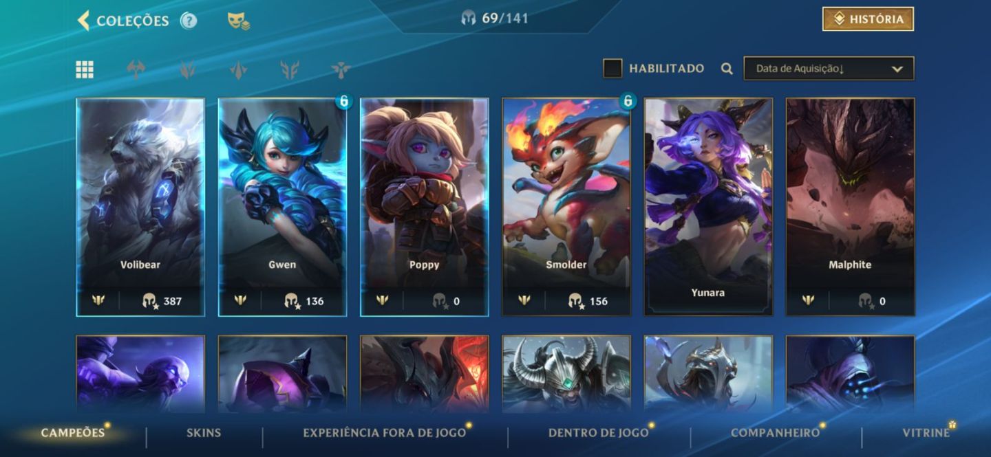 CONTA MESTRE - (CONTÉM SKINS ÉPICAS) - (69 CAMPEÕES)
