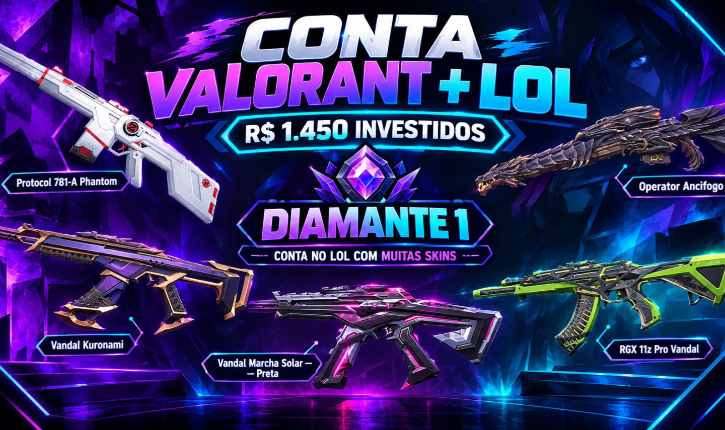 CONTA VALORANT + LOL | COLEÇÃO DE SKINS | MAIS DE R$1.450 INVESTIDOS