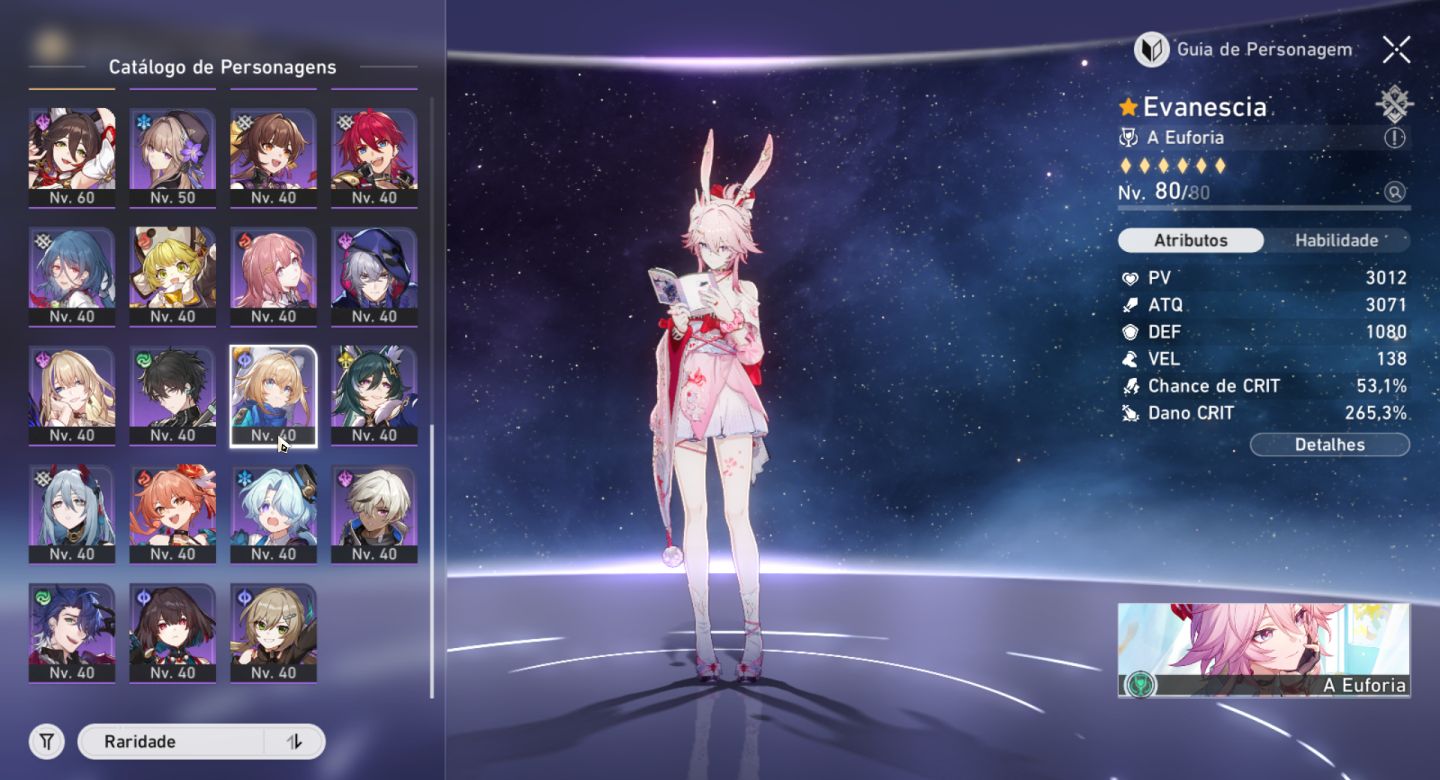Conta Honkai Star Rail AR 70 com Skin e Eidolons