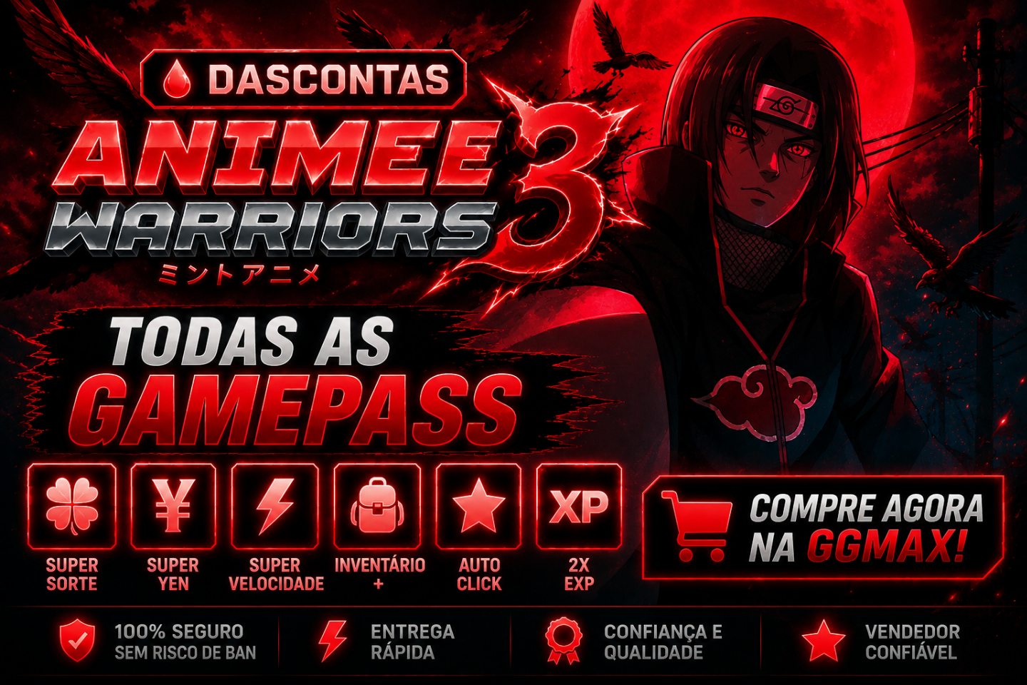 ANIME WARRIORS III - GUERREIROS DE ANIME-ROBLOX- TODAS AS GAMEPASS-50% OFF