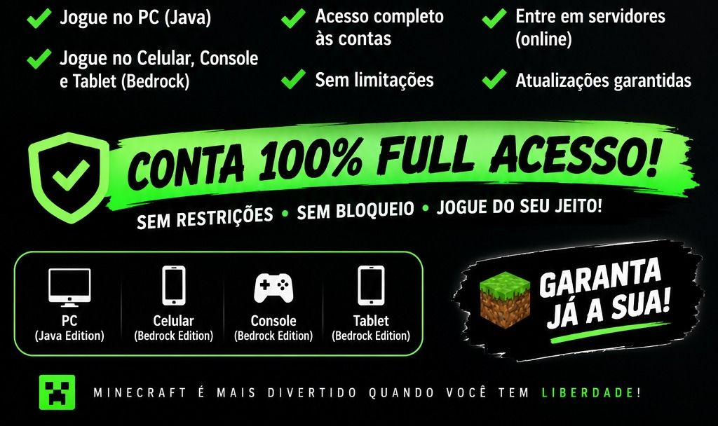CONTA DE MINECRAFT JAVA E BEDROCK ORIGINAL, FULL ACESSO